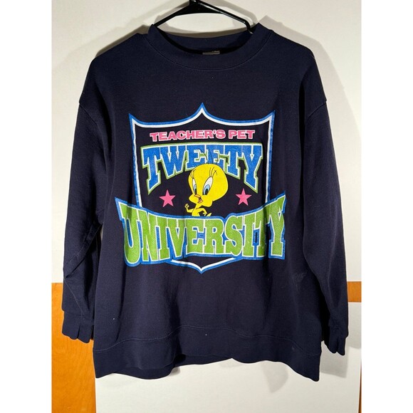 Vintage 90's Looney Tunes Teacher's‎ Pet Tweety University Sweatshirt Sz M/L USA - Picture 1 of 10